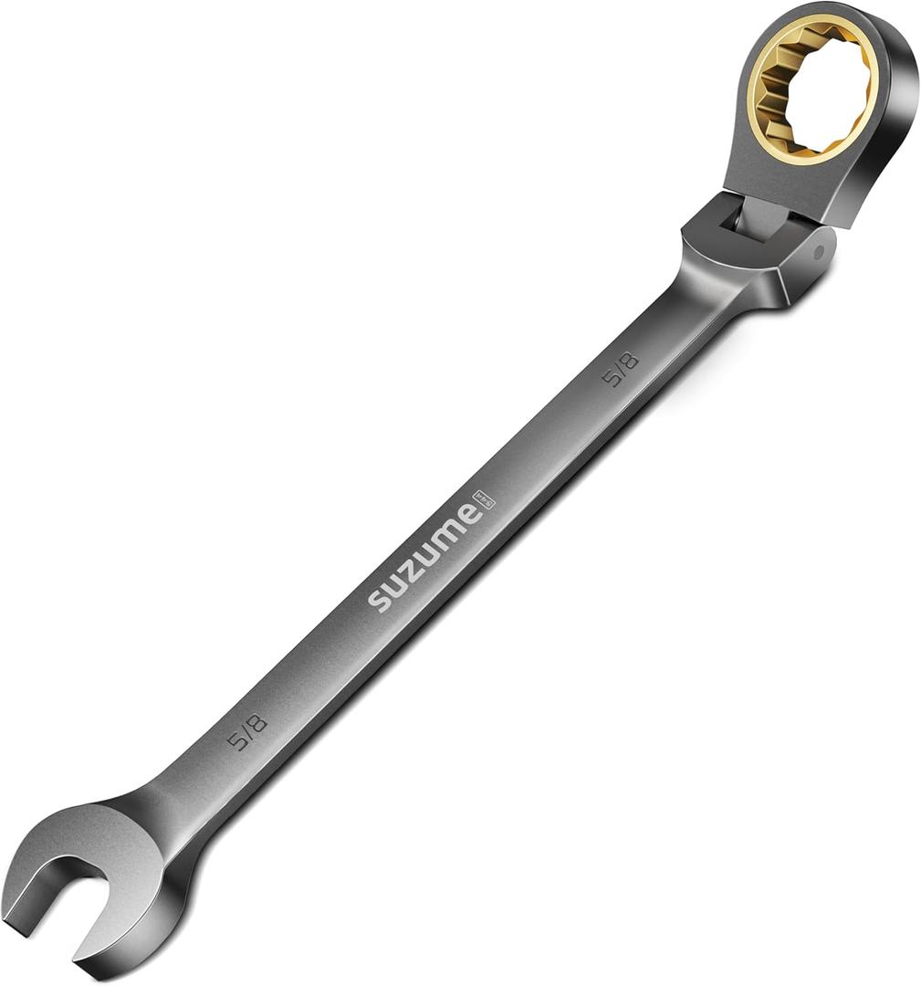 SUZUME 5/8 Flex Head Ratcheting Wrench SAE 72 Teeth Cr-V Steel with 180 Flexible Head 15K+ Cycle Locked Gears Black Nickel Coating