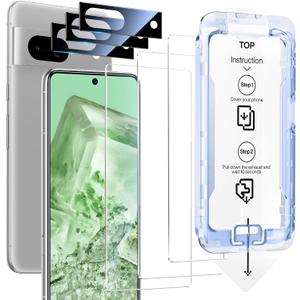 SMARTDEVIL [3+3 Pack] for Google Pixel 8 Screen Protector with Camera Lens Protector, Finger Print Reader Compatible, Fast & Easy Installation, Clear 9H Tempered Glass Film, Alignment Frame