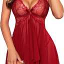 Avidlove Lingerie for Women Lace Babydoll Sleepwear Boudoir Outfits Plus Size Langeray XS-5XL (A-Dark Red)