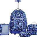 Travelers Club 4 Piece Rolling Backpack Set With Accessories, Blue Pixel