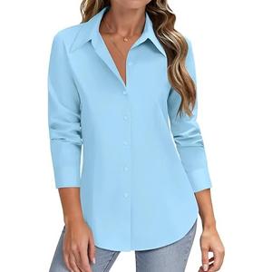 HOTOUCH Women Button Down Shirts Long Sleeve Stain Shield Dress Shirts Slim fit Work Blouses Office Business Tops, S