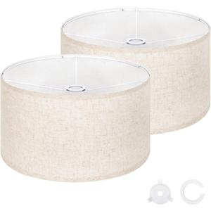 OUTON Beige Lamp shades Set of 2, Large Drum Lamp Shades for Floor Lamps, 16" Top x 16" Bottom x 9" High, Easy to Assemble, Replacement Linen Lampshades for Table Lamps & Bedside Lamps (1.65" Spider)