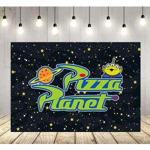 Pizza Planet Backdrop for Birthday Party Supplies Photo Backgrounds Toy Story Birthday Theme Baby Shower Banner 59x38in yellow