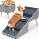 2-in-1 Dog Ramp Ottoman, 17.32" Wooden Pet Stairs for Couch