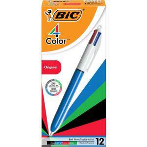 BIC 4-Color Original Retractable Ball Pens, Medium Point (1.0mm), 12-Count Pack, Retractable Ball Pen With Long-Lasting Ink