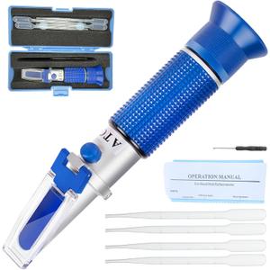 5-in-1 DEF Antifreeze Refractometer Coolant Tester with ATC Hydrometer Kit for Automotive Antifreeze Diesel Exhaust Fluid Ethylene Glycol or Propylene Glycol Based Windshield Washer Fluid Battery Acid