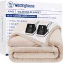 Westinghouse Heated Blanket King Size, Soft Flannel to Sherpa Electric Blanket with 10 Heating Levels, 1-12 Hours Auto Shut Off, Fast Heating, Machine Washable, 100x90 Inch, Beige