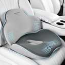 Coverado Car Seat Cushion and Lumbar Support Pillow, Memory Foam Ergonomic Back Support Driving Seat Cushion for Sciatica, Tailbone, Back Pain, Non-Slip Washable Cushion for Car, Driver, Office (2 Peices, Gray)