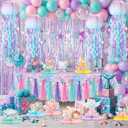 14 Pcs Mermaid Party Decorations, Under The Sea Birthday Party Supplies Kit with Jellyfish Lanterns, Fringe Curtains, Tablecloths & Centerpieces for Baby Shower, Ocean Theme Decor