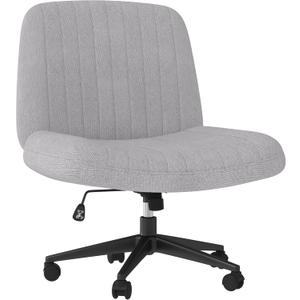 Shintenchi Criss Cross Chair,Cross Legged Office Seat with Wheels Armless Swivel Vanity Chair,Height Adjustable Wide Computer Task Seating for Home Office,Grey
