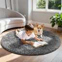 Ophanie Round Rug 5Ft Grey Circle Area Rugs, Fluffy Fuzzy Bedroom Carpet 5 Foot, Plush Shag Indoor Floor Gray Living Room Christmas Circular Aesthetic Decor for Kids Teen Boys Baby,Nursery, Classroom