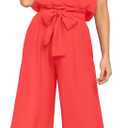 FANCYINN Womens 2 Piece Set V Neck Tank Wide Strap Tops High Waisted Cropped Paper Bag Pants with Belt (Orange, M)