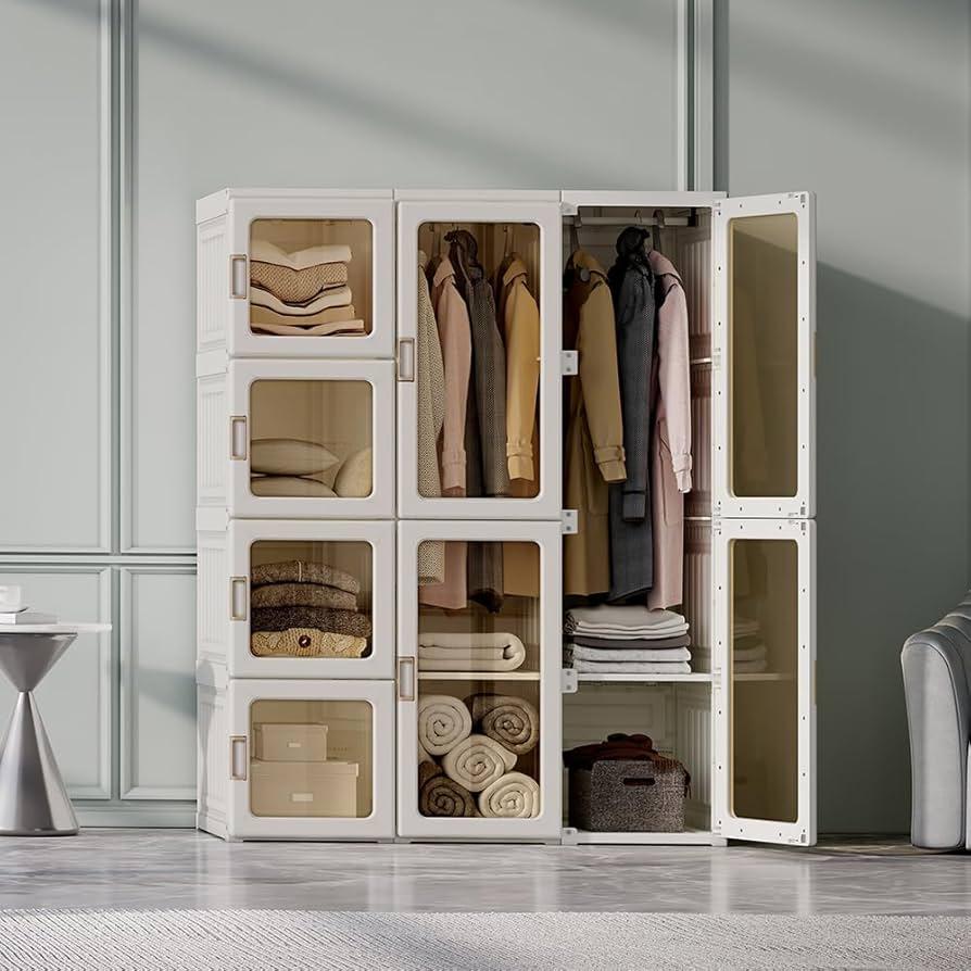 ANTBOX Portable Wardrobe Closet Storage Organizer for Clothes,Transparent Door Panels,Suitable for Living Room, Bedroom,Plastic Wardrobe with Magnetic Door and Easy Assembly 10 Cubes