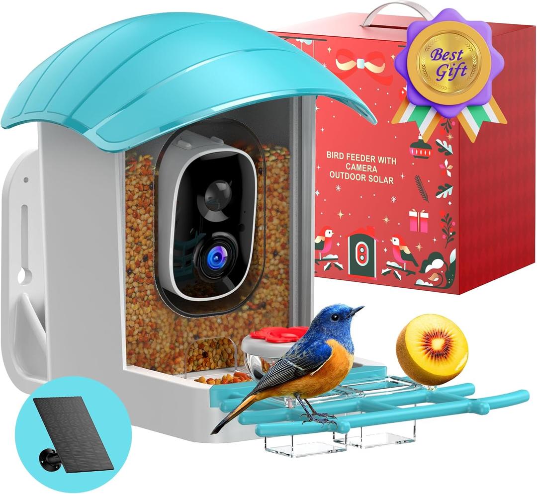 Bird Feeder with Camera Solar Powered: Smart Bird Feeders for Outdoors Garden with AI Identify Auto Capture 2K HD Bird House with Camera Outside WiFi Live View Birdfeeder Cam Gift for Bird Lovers