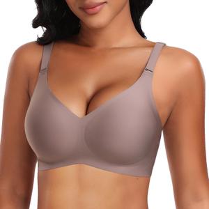 DOCUMO Wireless Bras for Women No Underwire Seamless Full Coverage Push Up Bras with Support and Lift, V Neck Bralette with Bra Extender(Grey,3X-Large) (XXXL)