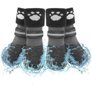 SCENEREAL Anti Slip Dog Socks Boots, Dog Shoes for Hot/Cold Pavement Snow Rain Days, Waterproof Grip Doggy Booties for Hardwood Floor, Winter Paw Protectors for Small Medium Large Senior Old Dogs (Black)