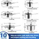Aufranc 10-Piece Pots and Pans Set, Stainless Steel Cookware Set- Includes Ergonomic Handle Saucepans, Skillets, Dutch Oven, Stockpot, Steamer & More - Premium Pots and Pans for Home Chefs, 10-pcs