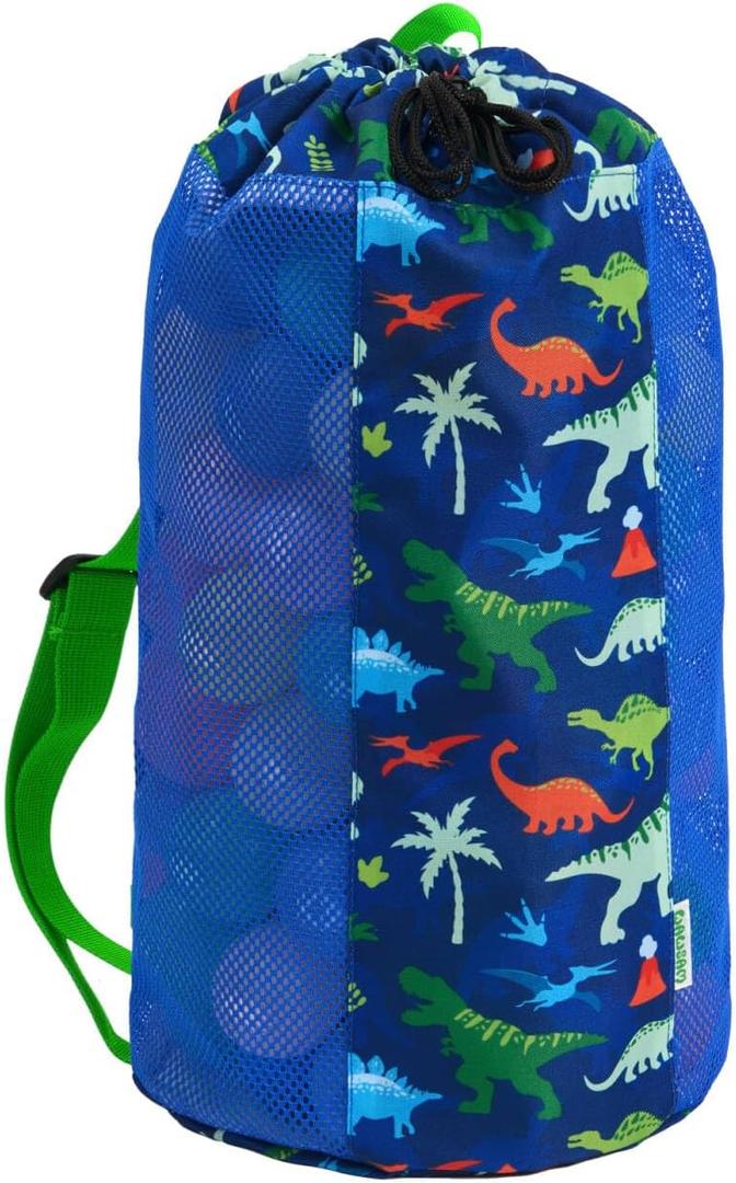 WAWSAM Dinasour Large Mesh Beach Bag for Kids, Kids Drawstring Beach Backpack for Boys, Tote Mesh Beach Toys Bag, Swim Pool Toys Balls Storage Bags Gym Bag, Beach Toy Shells Organizer