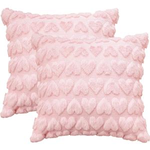 AVOIN colorlife Happy Mother's Day Love Heart Throw Pillow Cover Set of 2, 18 x 18 Inch Pink Soft Plush Faux Fur Jacquard Cushion Case Decoration for Sofa Couch