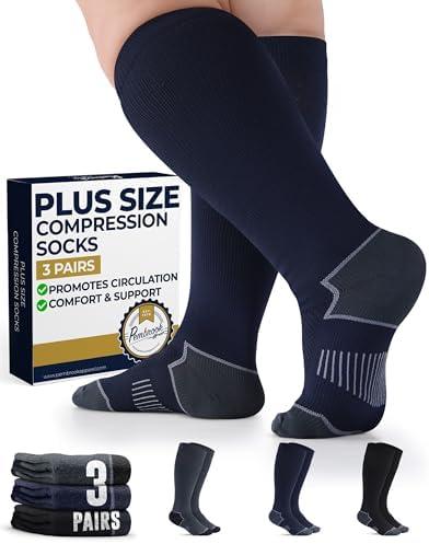 Pembrook Plus Size Compression Socks for Women Wide Calf - 3 Pairs, 20-30mmHg Extra Wide Calf Compression Socks, Up to XL