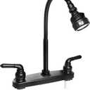 RV Kitchen Faucet,Camper RV Kitchen Sink Faucet Replacement with 2 Handles Flexible Spout 360 Swivel Rotatable Tri-Function Sprayer for Motorhomes,Travel Trailers,8 inch 2 Hole,Non-Metallic,Black