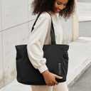 Tote Bag for Women,Puffer Travel Tote Bags with Zipper, Quilted Handbag with Compartments for Travel Work Sport, Black