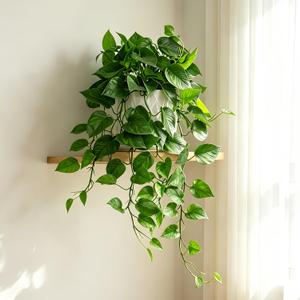 Trailing Artificial Pothos Plant with Ceramic Pot, Potted Faux Greenery with Adjustable Drooping Vines,Fake Houseplant for Home Office High Shelf, Cabinet Top & Vertical Indoor Decor (White Pot)