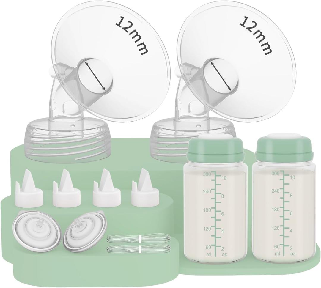 2 Packs 12mm Full Pump Parts with 10oz Bottle Compatible with Spectra S1/S2/SG/9plus/SG, Replacement Kit for Spectra Pump Parts Include 12mm Flange, 10oz Bottle, Backflow Protector, Valve, Tube