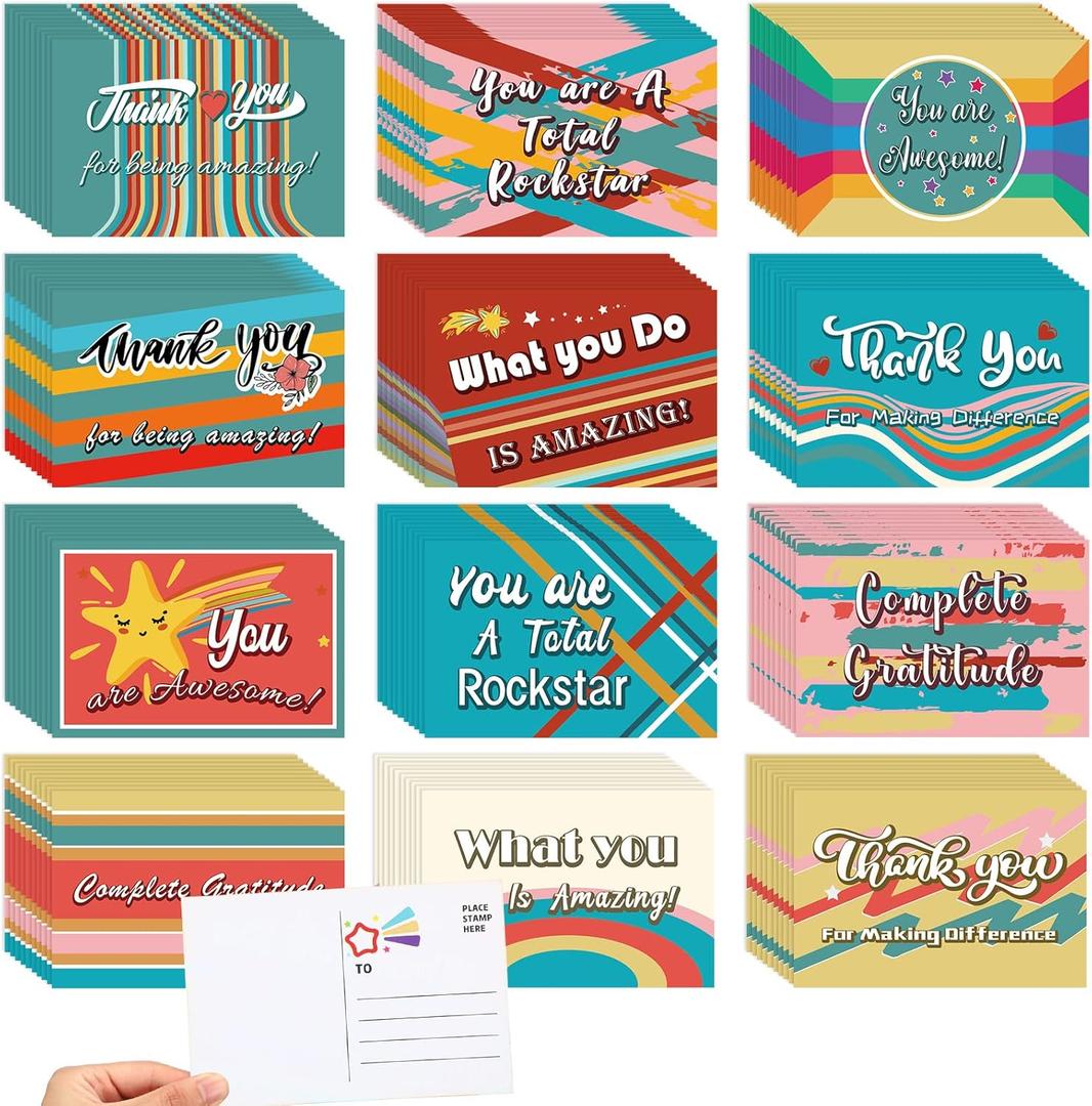 Kosiz 120 Pcs Thank You Cards 4 x 6 Inch Appreciation Postcards Assorted Greeting Cards Blank Note Cards, 12 Styles
