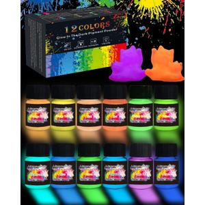 Glow in The Dark Pigment Powder 12 Colors, Epoxy Resin Dye Luminous Pigments 20g/0.71oz Each Bottle for DIY, Crafts, Nail Art, Acrylic Paint, Halloween or Christmas Decoration