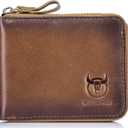 BULLCAPTAIN Mens Genuine Leather Zipper Wallet RFID Blocking Bifold Secure Zip Around Wallets Multi Credit Card Holder Purse (Handmade brown)