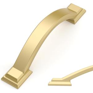 Amerdeco 10 Pack Brushed Gold Cabinet Pulls 3 Inch(76mm) Hole Centers, Handles for Kitchen Cabinet Hardware, Arch Cabinet Handles for Bathroom Dresser Drawer Handles ZH0016