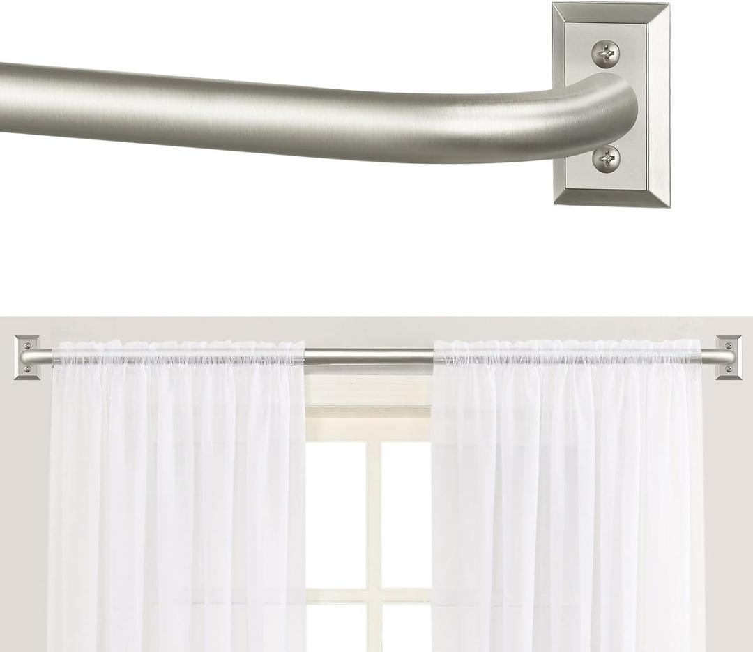 Nickel Wrap Around Curtain Rods:Blackout Heavy Duty Adjustable Window Curtain Rod for Bedroom Kitchen,Modern Decorative Curved French Metal Single Drapery Rod Easy Install,Satin Nickel 28-48"
