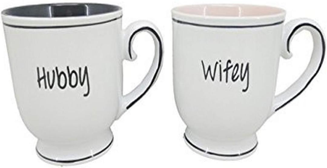 Blue Sky Ceramic 17oz Hubby & Wifey Mug 2Pc Set, 17 ounce