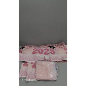 ssailue decor Pink Graduation Decorations Class of 2025 Tablecloth,4 Pieces 2025 Graduation Party Tablecloth, Class of 2025 Graduation Plastic Disposable Table Cover Party Supplies