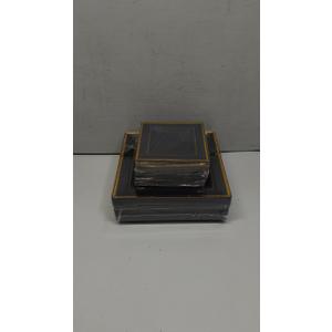 N9R 60 Pack Black Square Plastic Plates with Gold Rim Include 30 Disposable Dinner Plates 9.5 Inch and 30 Dessert Plate 6.5 Inch, Fancy Plate for Party, Wedding, Halloween and Daily Use