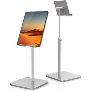 Tablet Stand Height Angle Adjustable, Eye-Level Desktop iPad Stands Tablet Holder for Home Office, Cradle Dock for iPad Pro 12.9, Air Mini 4, Kindle, E-Reader, Nexus, iPhone (4-13'') Silver