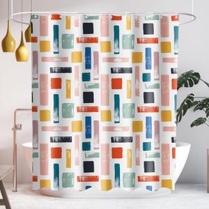 SASTYBALE Bathroom Shower Curtain, Modern Minimalist Bathroom Curtains with Color Blocks Design, Water Resistant Machine Washable for Bathtub with 12 Durable Hooks, 72x84 Inch
