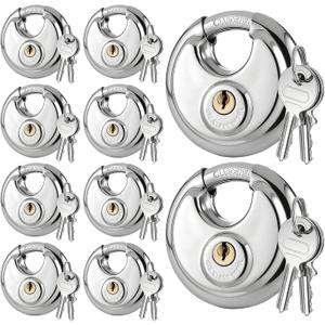 10Pcs Padlocks with 20 Keys, 2-3/4 Inch Wide Body Stainless Steel Heavy Duty Locks Waterproof & Rustproof Lock with 3/8 Inch Shackle for Outdoor Use Storage Unit Sheds Garages