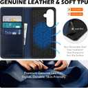 SHIELDON Case for Galaxy S26 6.3" 2026, Genuine Leather Folio Wallet Magnetic Kickstand RFID Blocking Card Slots Shockproof Full Protection Cover Compatible with Galaxy S26 5G - Retro Dark Blue