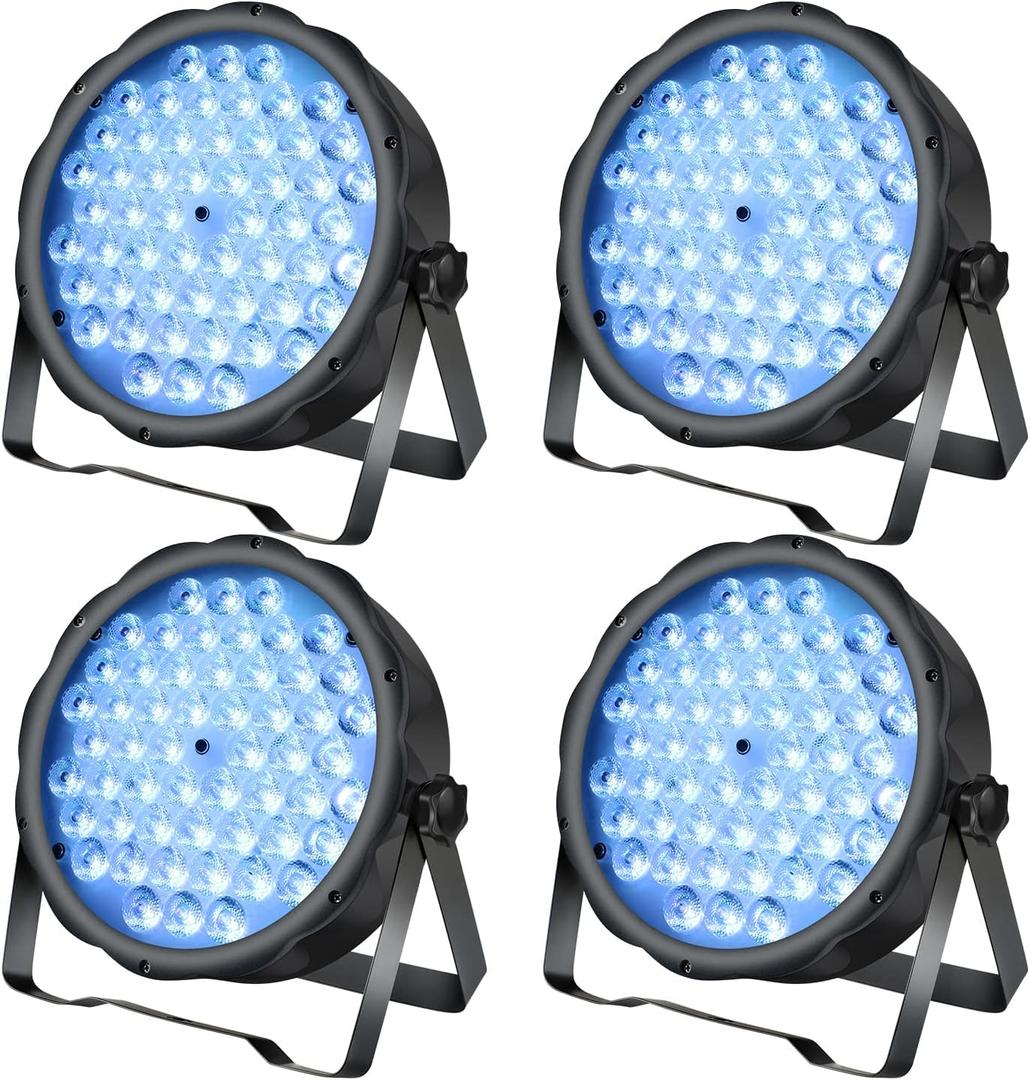 BETOPPER LED Par Lights 54 x 1.5W, RGB Stage Lights DMX DJ Lighting Sound Activated with Stand, Strobe Light & Wash Par Lighting DMX for Parties, Church, Wedding, Bars, 4 Pack