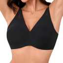 Wireless Jelly Bras for Women - Deep V No Underwire Bralette with Support - Seamless Comfortable Lightly Padded T-Shirt Bra (Large, Pure Black)