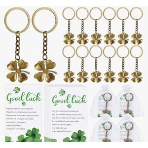 Misdary St. Patrick's Day Party Favors 4 Leaf Clover Keychains with Cards Bags for St. Patrick Irish Party Supplies Decor