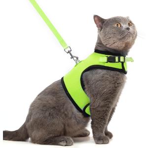 PUPTECK Soft Mesh Cat Vest Harness and Leash Set Puppy Padded Pet Harnesses Escape Proof for Cats Small Dogs Rabbits Bunny, Fluorescent Green XL (XL(NECK 10.5"-13", CHEST 14"-17", 10-17 lbs))