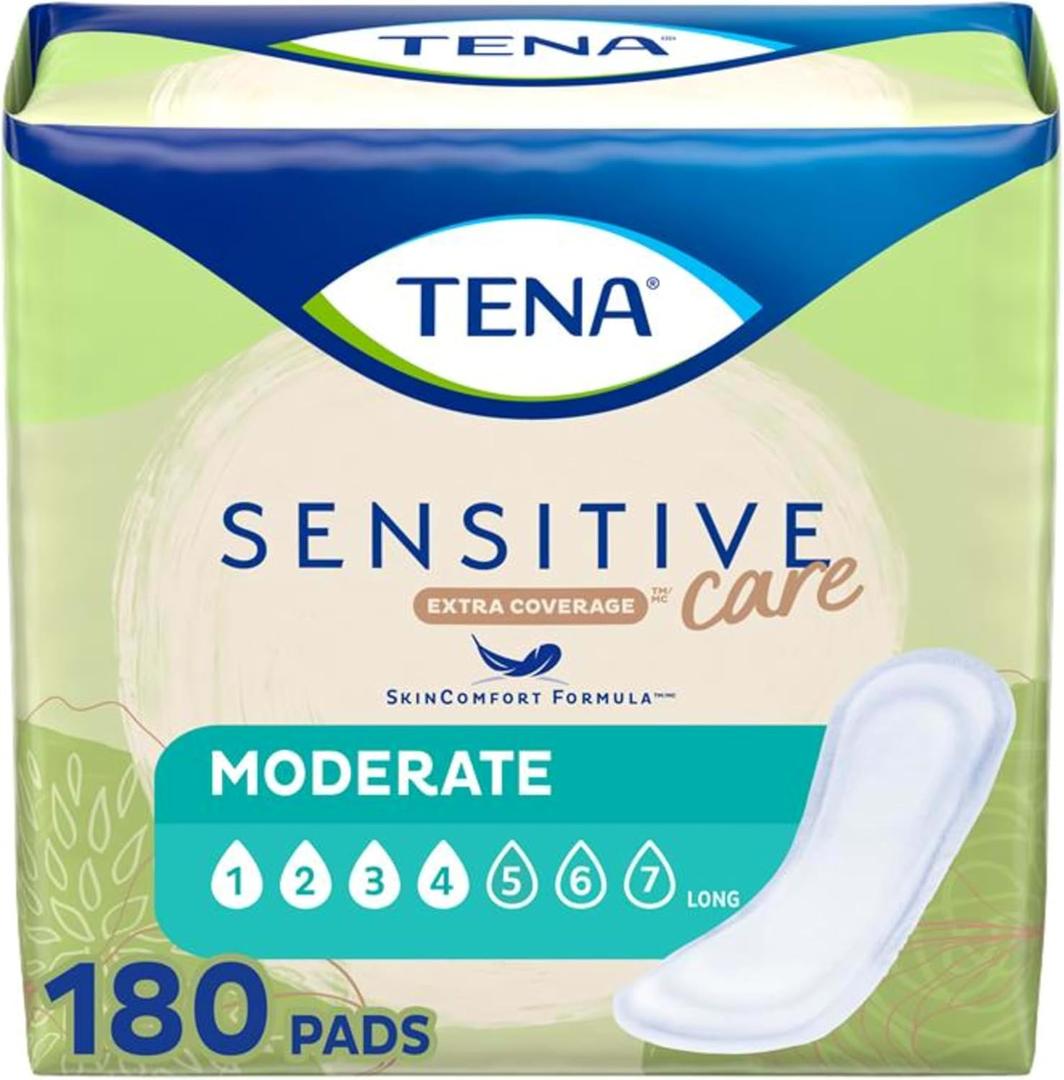 TENA Sensitive Care Extra Coverage Moderate Absorbency Incontinence Bladder Control Pad, 180 count (Regular)
