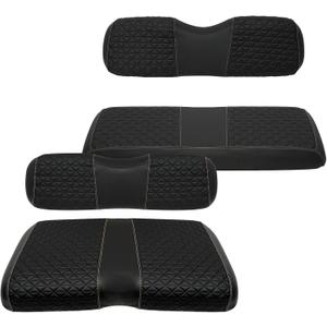 XUANYUDG0769 Golf Cart Front and Rear Seat Covers for EZGO TXT/RXV Club Car DS/Precedent Yamaha G29, Vinyl Leather Made/Adjustable Straps and Retractable Buckle/No Stapler Required,4PCS