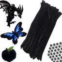 5 x 100pcs Black Pipe Cleaners Chenille Stems for DIY Art & Crafts with Googly Eyes 100pcs (12inch x 6mm)