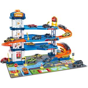 Dollox Parking Garage Toy Playset, Race Car Ramp Track Toys Sets Garage Playset with 6 Little Alloy Racer Cars Adventure Track, 3 Parking Levels Christmas Birthdays Gifts for Age 3 4 5 6 7 Boys Girls