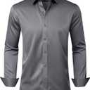 J.VER Boy's Long Sleeve Dress Shirts Solid Stretch Wrinkle-Free Shirt Kids Casual Button Down Shirts School Uniform (Gray)10-11Y