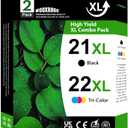 1XL 22XL Ink Cartridges (2-Pack, Black/Tri-Color) Replacement for HP 21 22 Ink Cartridges Work for OfficeJet 4315 J3680 DeskJet F2210 F4180 F380 F300 F4140 D1455 3940 PSC1410 Printer